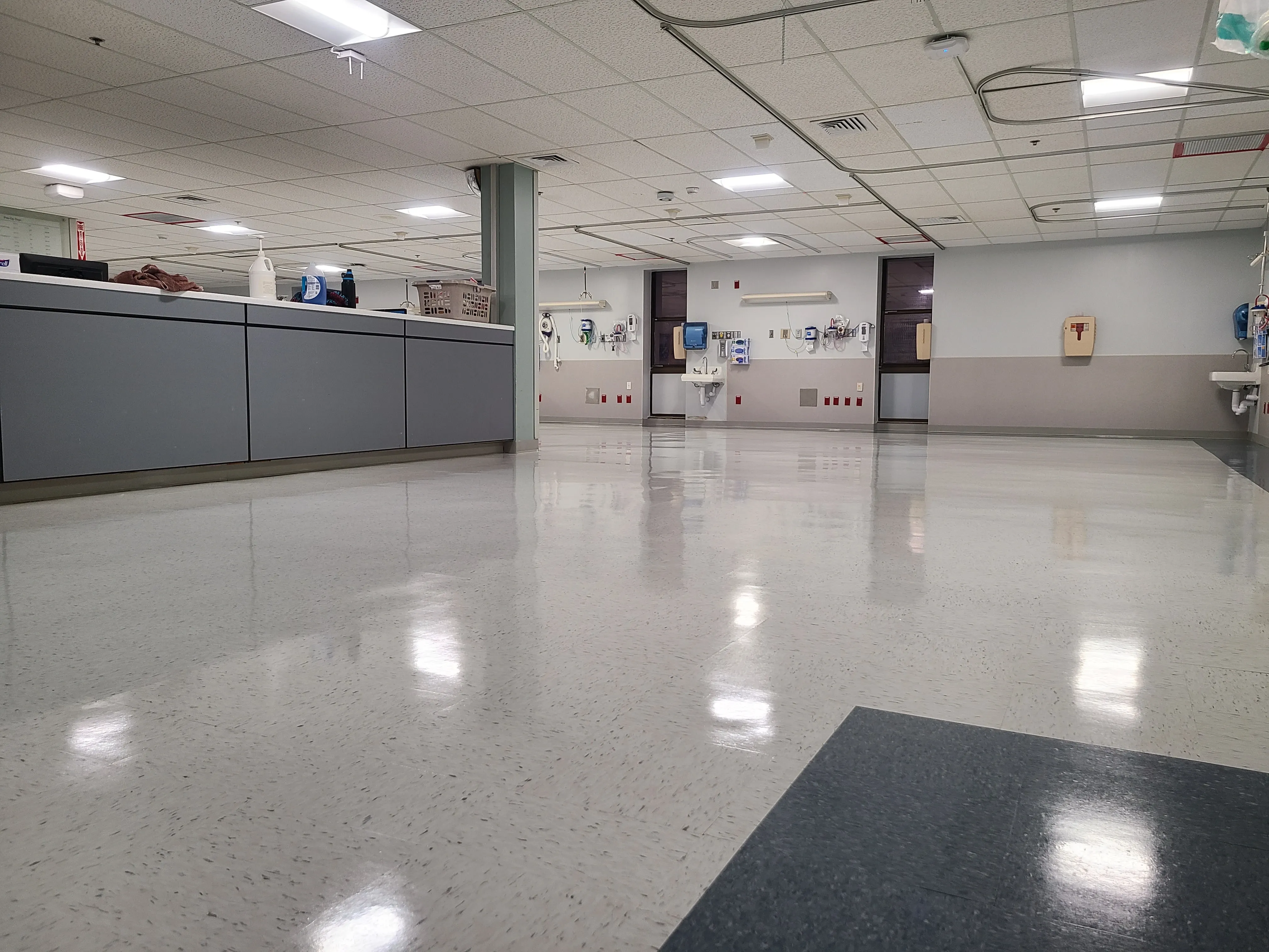 VCT flooring freshly waxed at Methodist Hospital in San Antonio