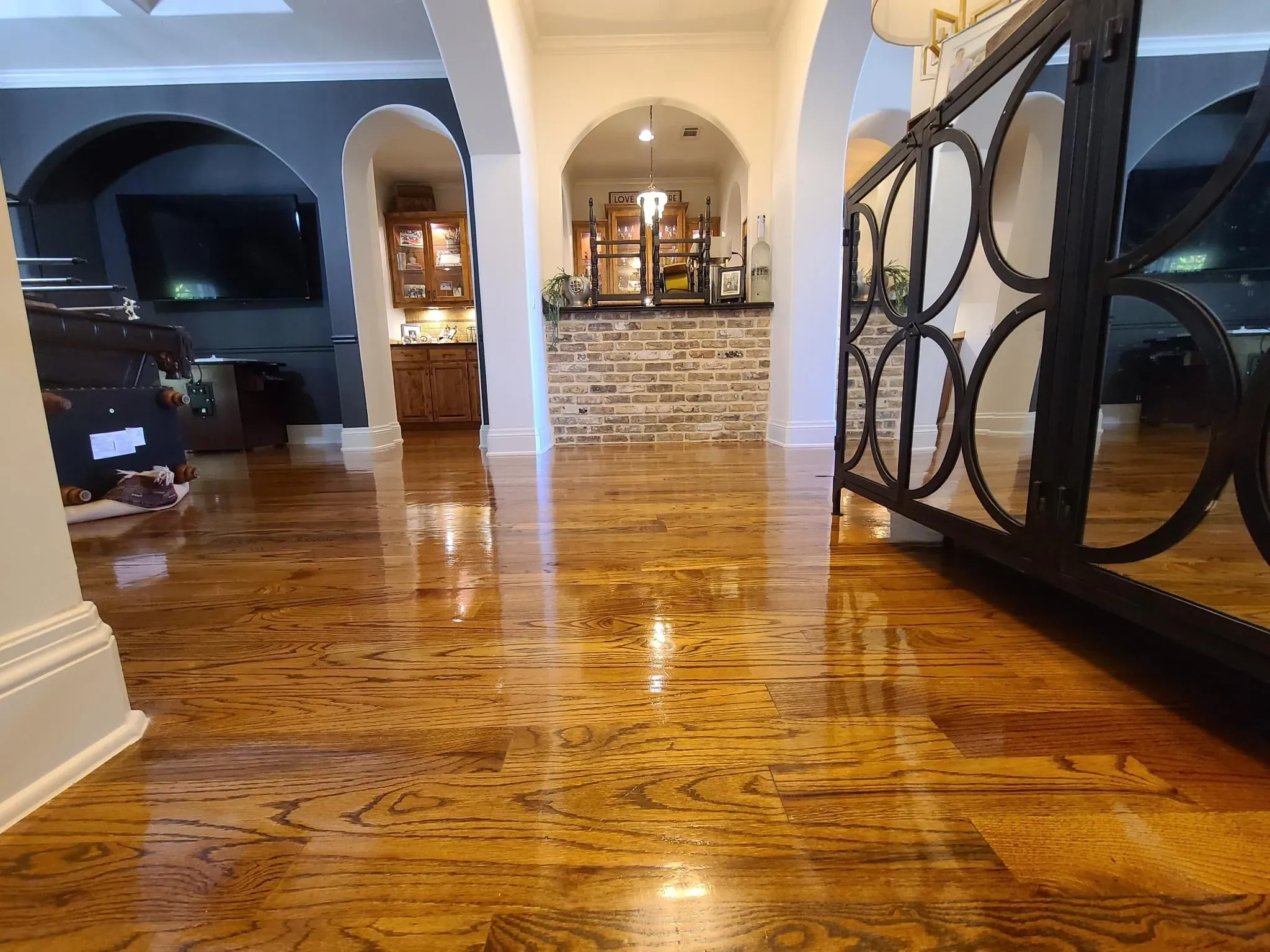 Hardwood floor refinished with a clear, durable protective coat